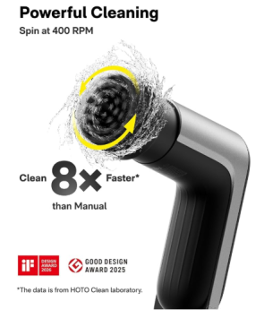HOTO Grip Ασύρματη Περιστροφική Βούρτσα Καθαρισμού-  Γκρι-Μαύρο
